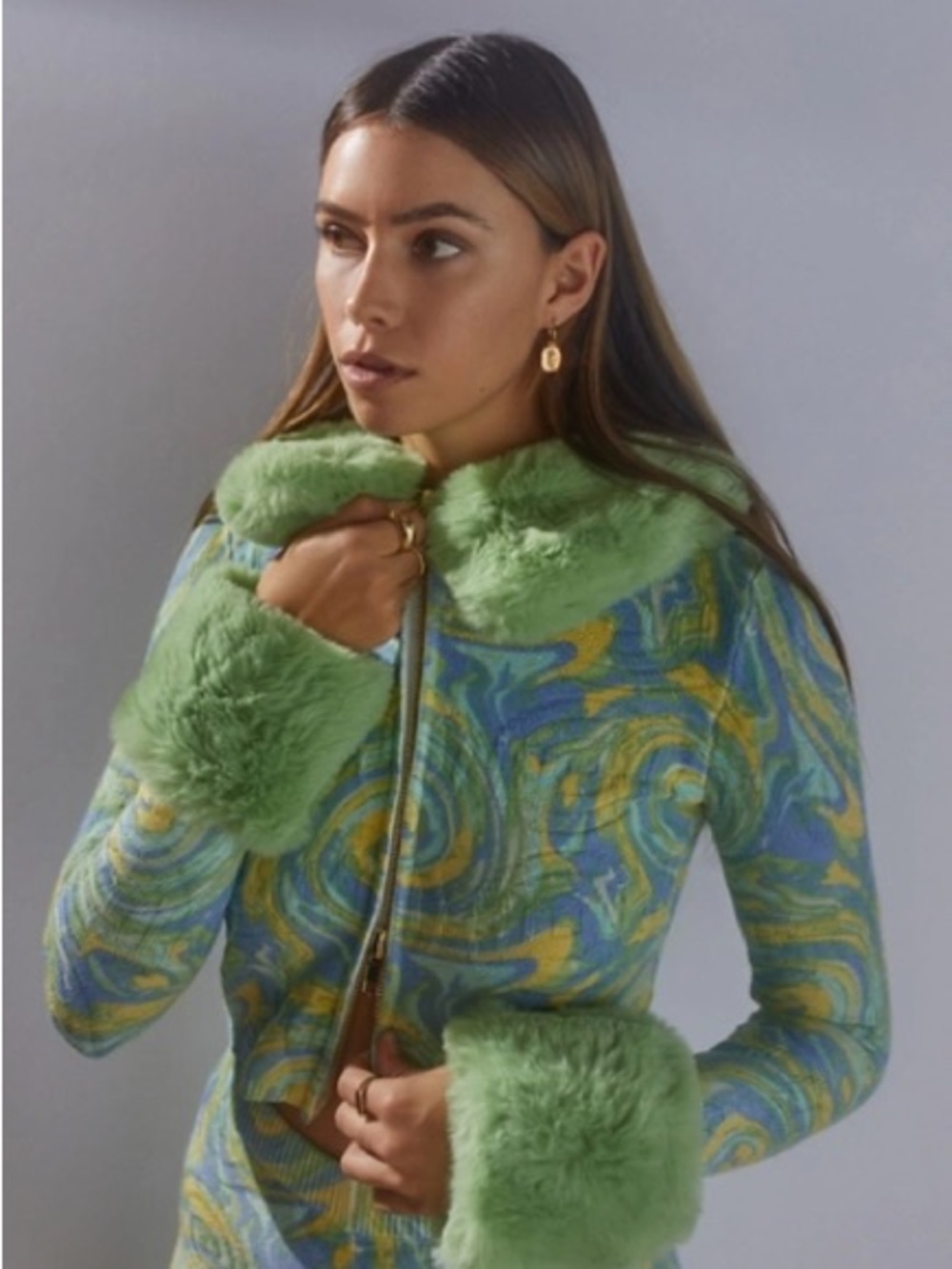 House of Sunny Peggy Faux-Fur Collar & Cuff Zip Jacket